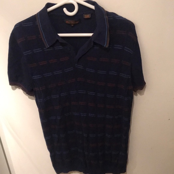 Ben Sherman 100% Cotton midnight blue polo with baby blue and orange pattern - Picture 1 of 4